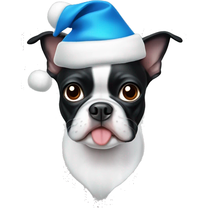Boston terrier in blue Santa hat emoji