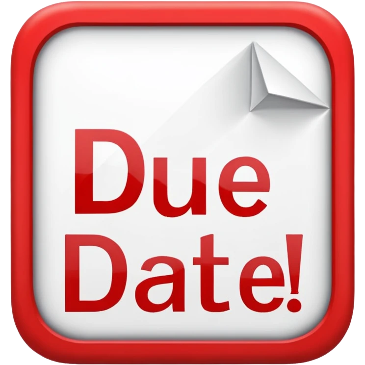 Letters “due date” on a red square  emoji