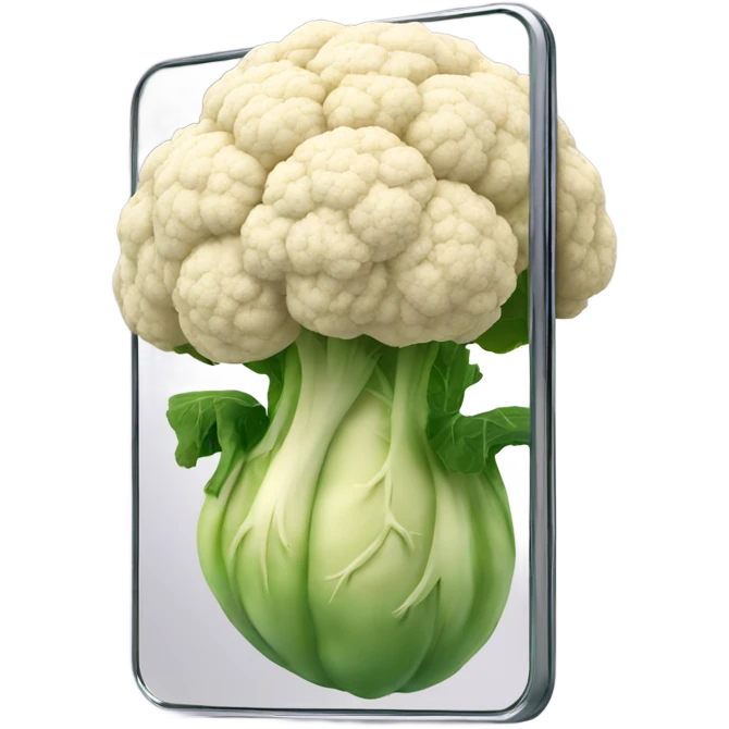 cauliflower looks into the mirror with big eyes emoji