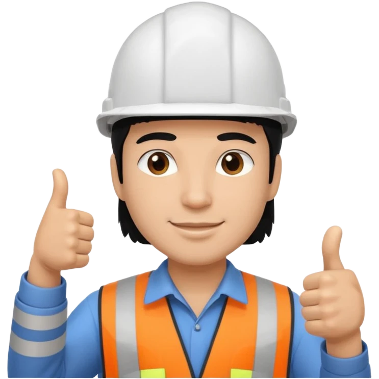 Una persona con pelo negro varon con casco blanco inginiero cilvil pulgar arriba emoji
