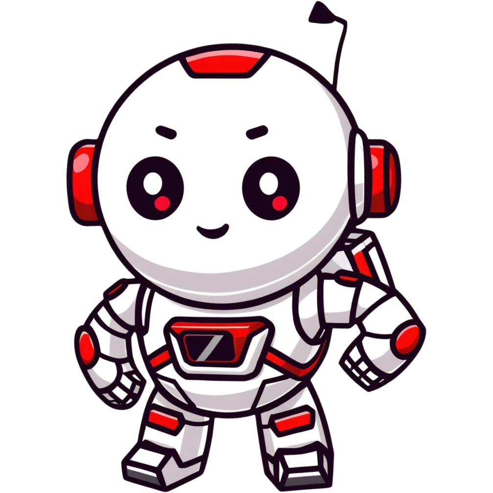 modern face of a black robot with white led eyes, red leds on robot, brave pose, smiling emoji