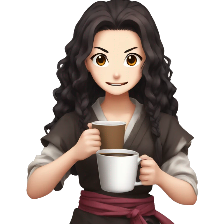Demon slayer anime Nezuko holding coffee emoji