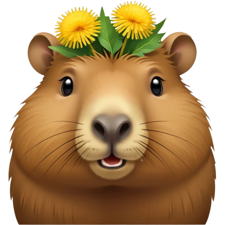Simple Capybara face with dandelion in its mouth emoji