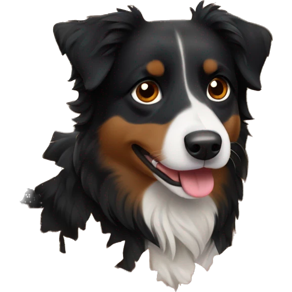 Small black australian shepherd dog in autumn leaves emoji