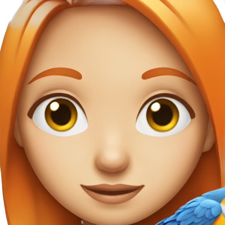 girl with blue eyes holding an orange parrot emoji