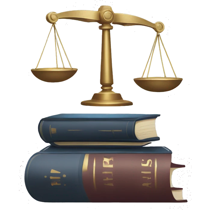 a balance of justice with a robot on one side and a book on the other side emoji