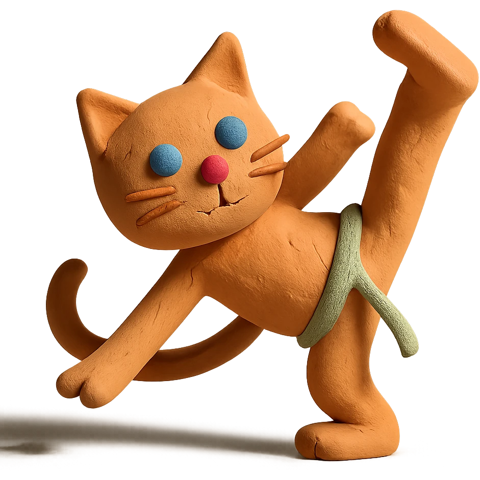 claymation style cat performing capoeira emoji