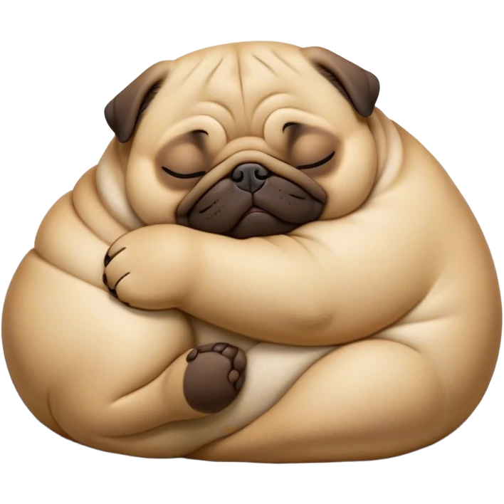 Cinematic Meme-Worthy Chubby Sleeping Fawn Pug Portrait Emoji, Head resting peacefully with a contented smile, showcasing a delightfully chubby build and a luxuriously soft fawn coat, eyes shut in a serene nap, Simplified yet hilariously adorable features, highly detailed, glowing with a soft, drowsy light, high shine, relaxed and utterly lovable, stylized with an air of playful laziness, bright and heartwarming, soft glowing outline, capturing the essence of a comically sleepy companion, so meme-worthy it feels like it could instantly become the next viral sensation of adorable slumber! emoji