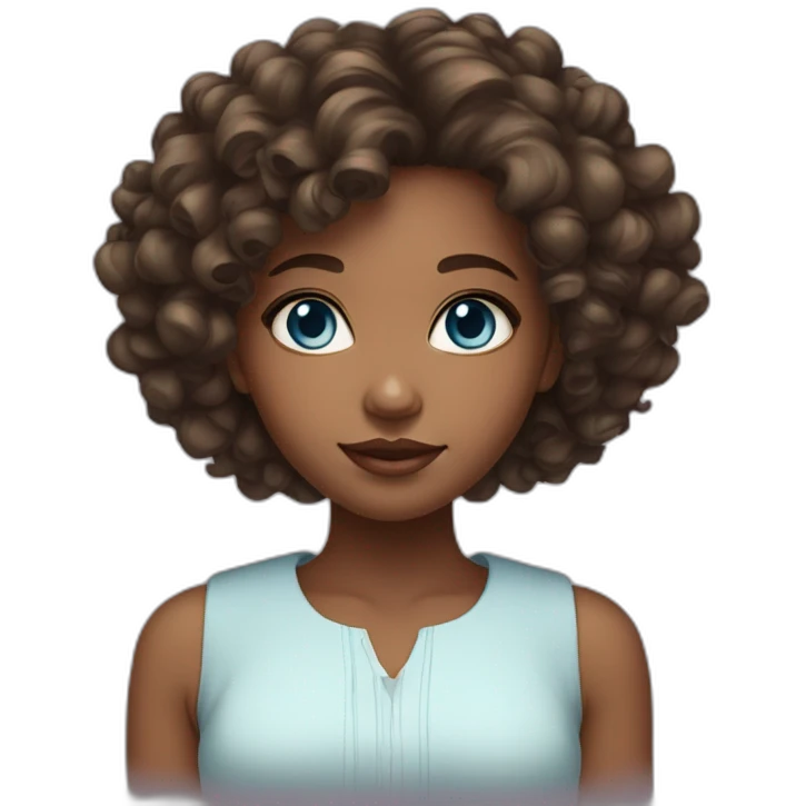 African American girl with blue eyes, shoulder length curly hair, full lips and square shaped head emoji