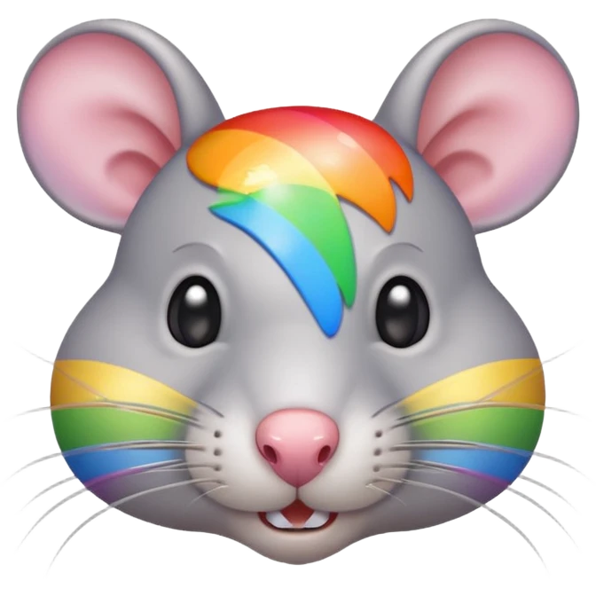 La cabeza de una rata gris claro con los bigotes de arcoíris  emoji