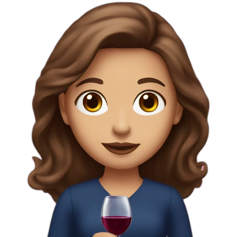 girl with long brown hair and brown eyes, pink lips, with a glass of wine and KPMG background emoji