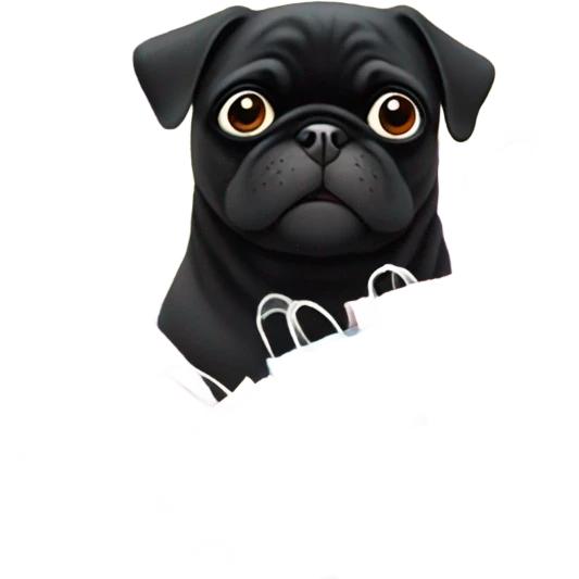 Black pug with many shopping bags emoji