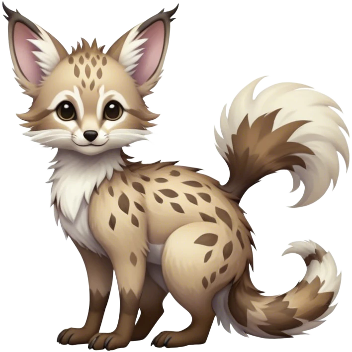 Feral Rare Fantasy pastel Vernid-Trico-species by LiLaiRa, random markings, tufted tail, tufted ears, full body emoji