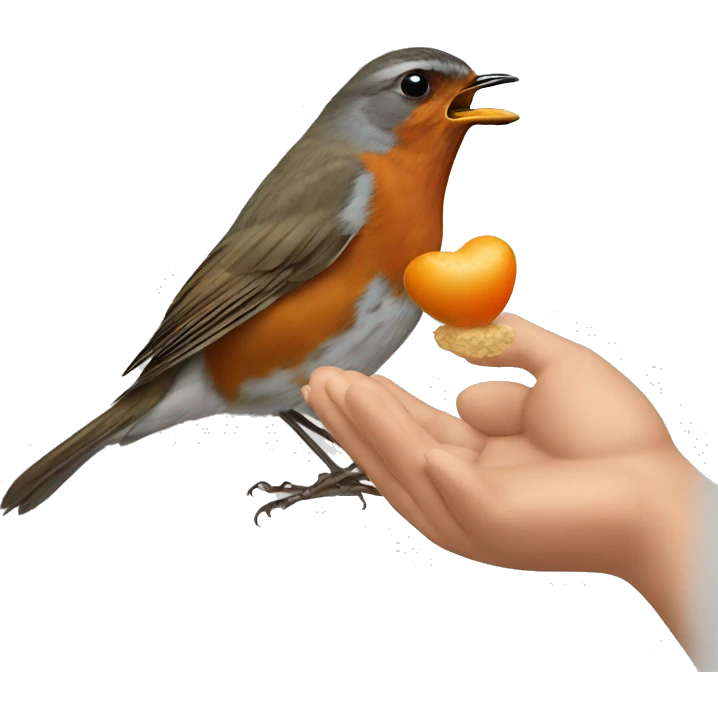 Robin feeding from a hand emoji