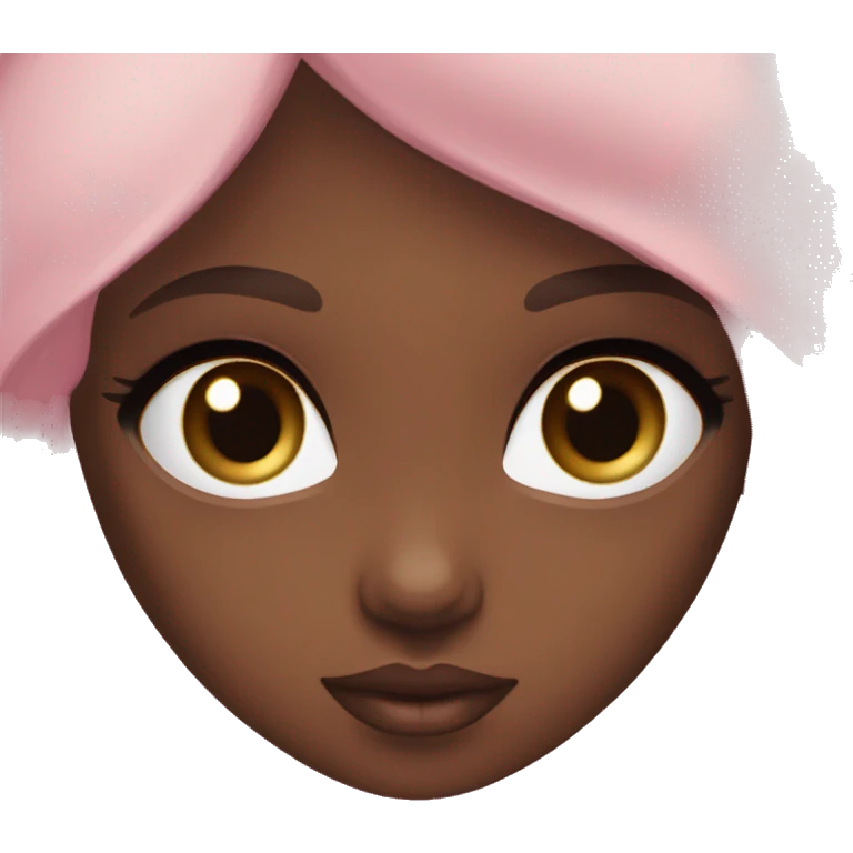 deep brown doll eyes, long straight brown hair, feminine, pink, girl, angelic emoji