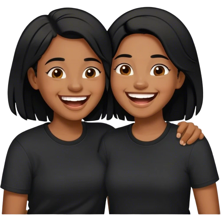 Brown skin colored twins with black hair and black shirts having fun with eachother emoji