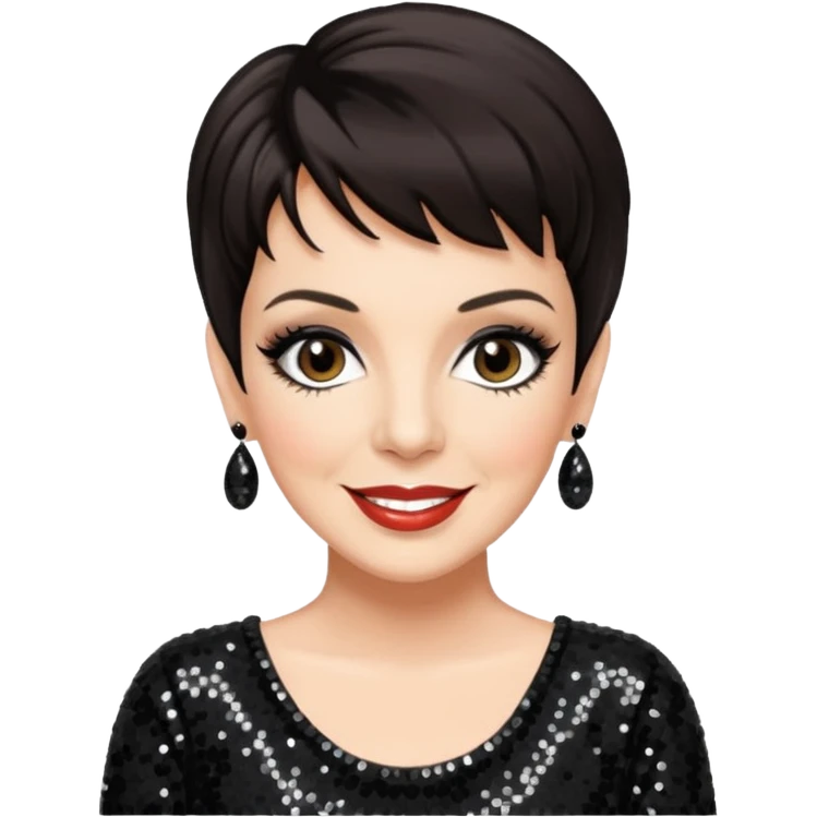 Liza Minnelli with dark brown hair, black sequin outfit emoji