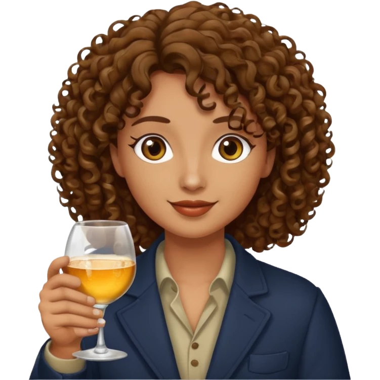 Curly haired curl with brown hair toasting with alcohol emoji