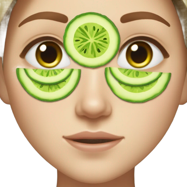 Girl with freackles Brown hair and white skin blue eyes wears skin care mask Thats Green and pickle on her closed eyes emoji
