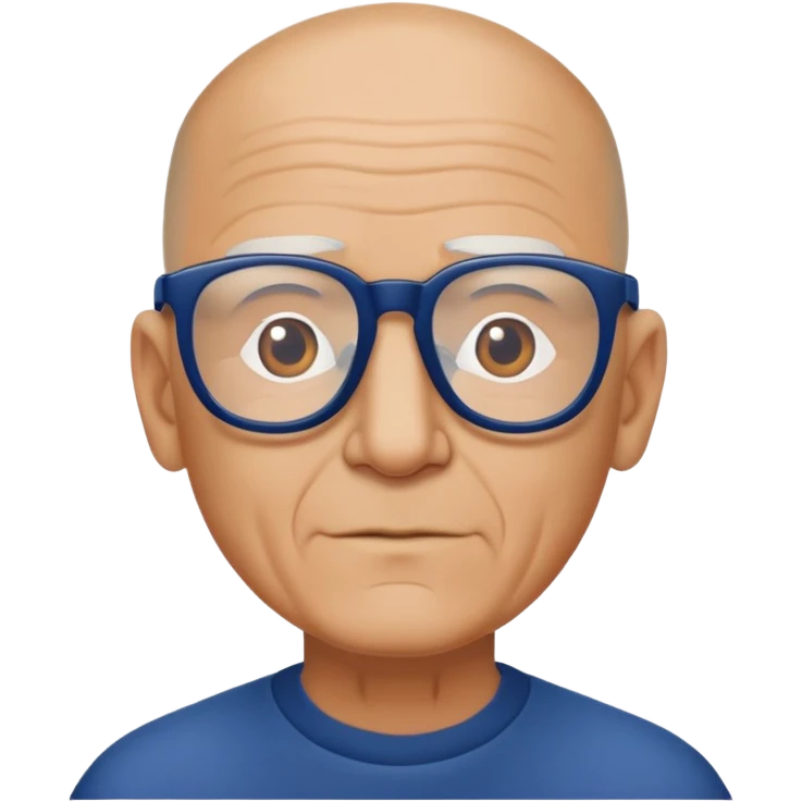 homme de 60 ans crane rasé avec lunette moture bleu marine emoji