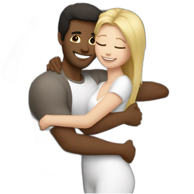 Black and white car hug with brown man ans blond women emoji