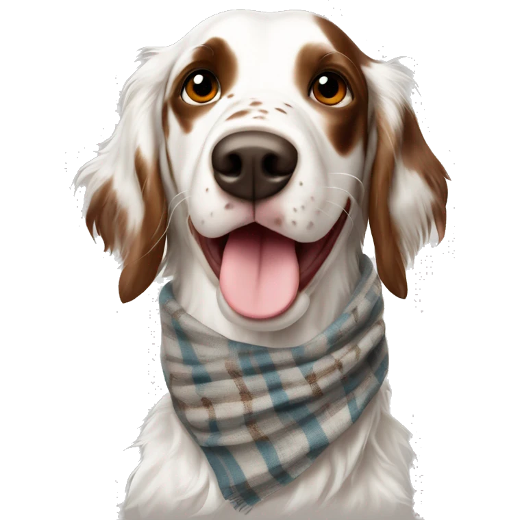 Happy White and Brown english setter with scarf  emoji