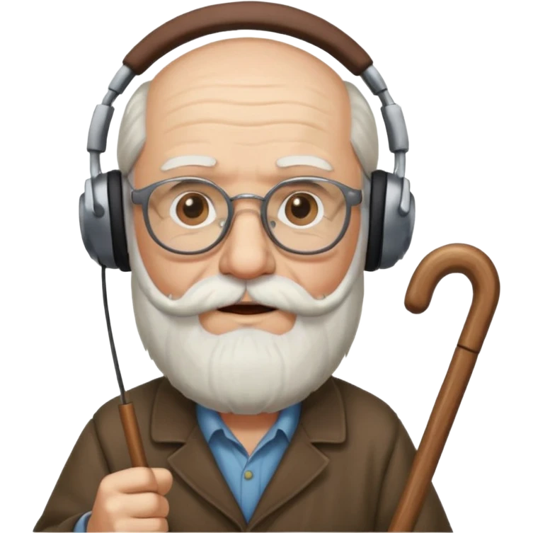 Anciano barba blanca larga bastón aufifono lentesb emoji