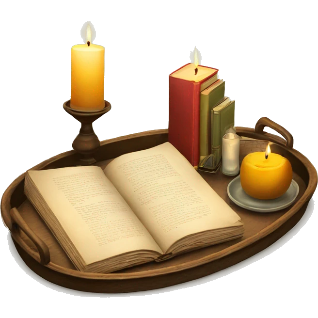 vintage tray with books and candle emoji