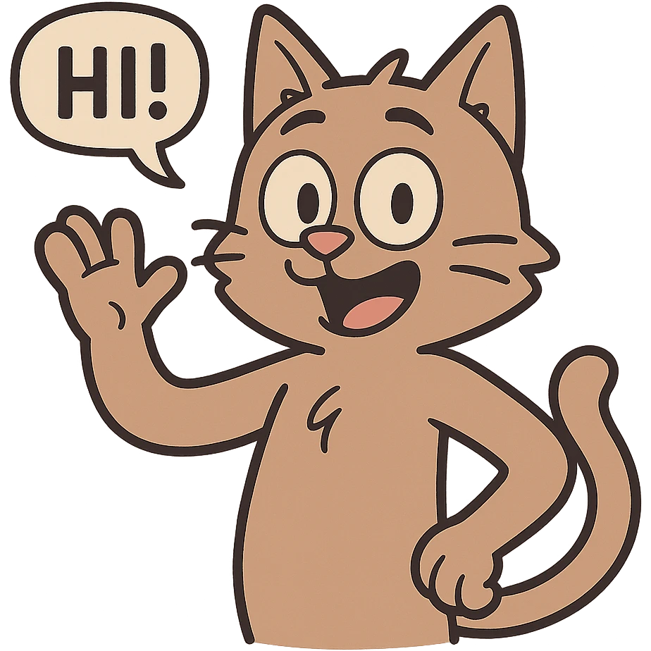a cat waving and saying hi, friendly, simple, clear expression, cartoon style emoji