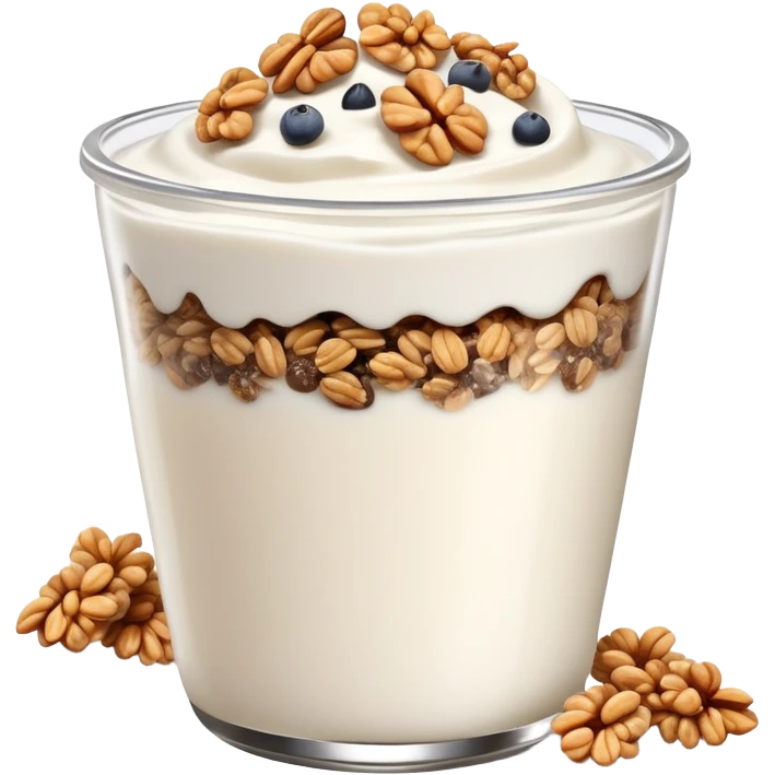Greek yogurt cup with protein granola and chia seeds sprinkled on top emoji