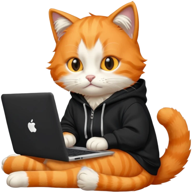 orange cat with laptop and black hoodie emoji