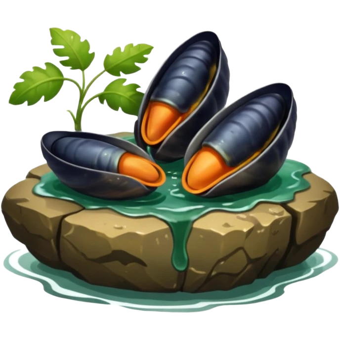 Moule accroché a un rocher avec des algues emoji