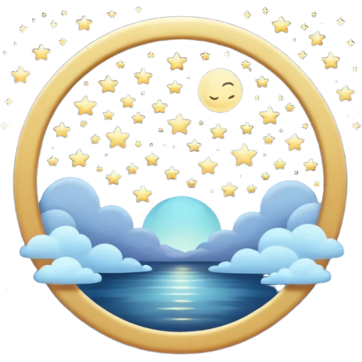 "Design a calming circle emoji for evening reflection. Soft moonlight, gentle stars, peaceful or spiritual symbols. No people - emphasize tranquil colors, night sky elements, and serene spiritual imagery." emoji