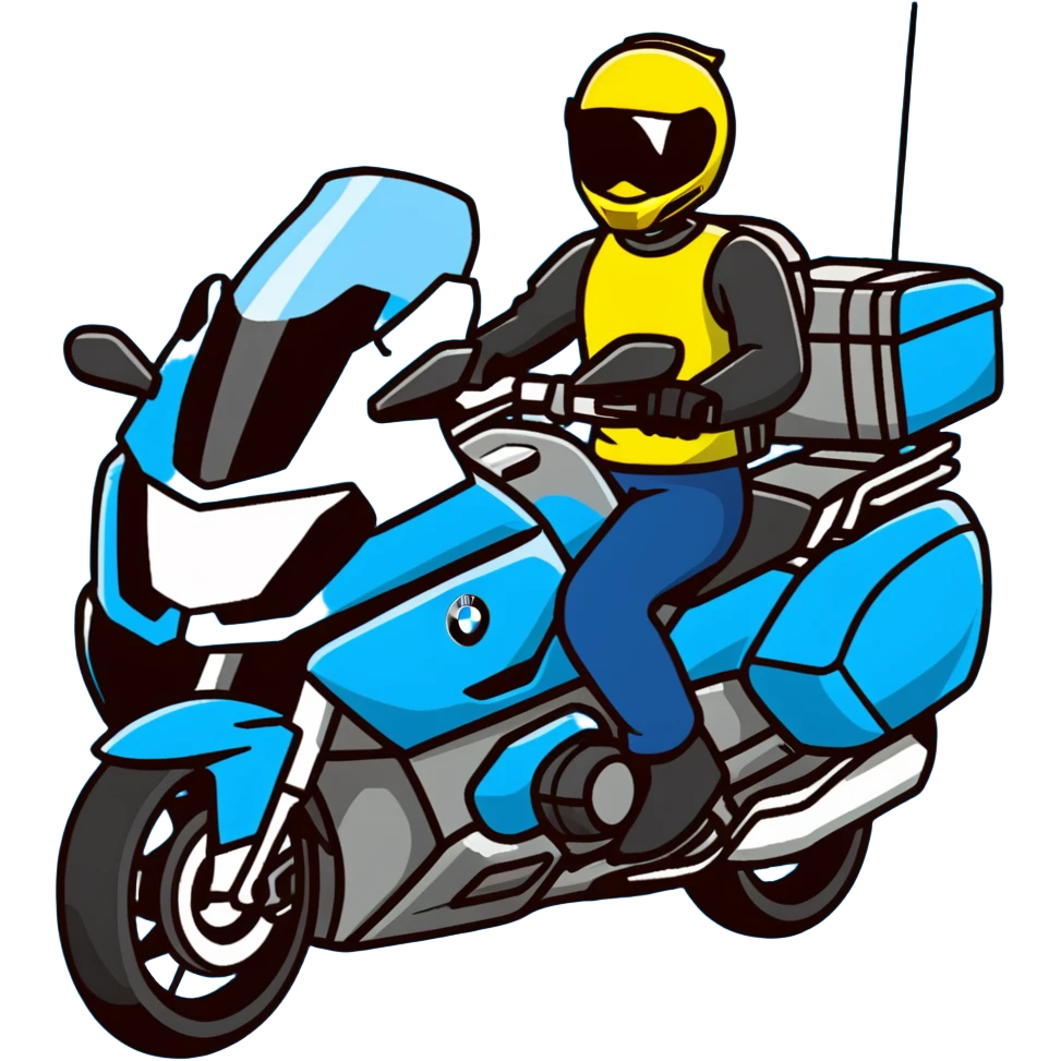 blue BMW RT1200 touring motorcycle with rider emoji