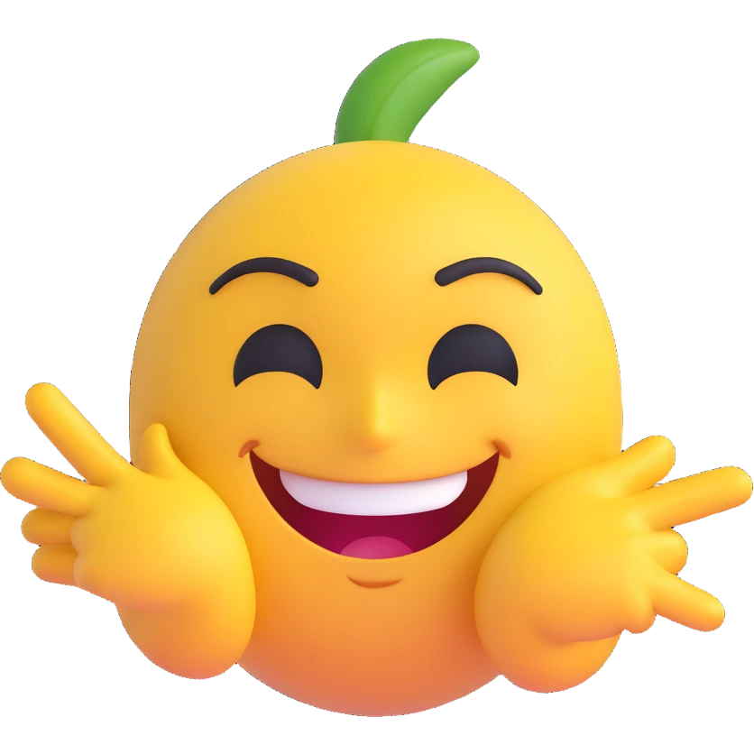 A smug-looking emoji with a wide, crooked grin and half-closed eyes, giving a cocky vibe, whilst mewing with his white hand pointing at his sharp jawline, showcasing a "sigma" look. emoji