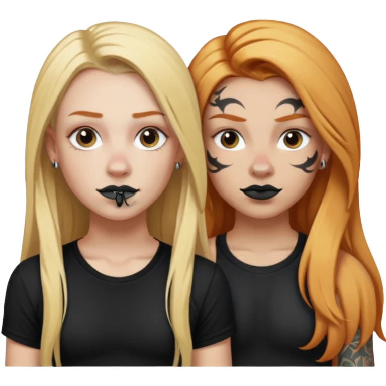 girl with long blonde hair, black tattoos and a septum piercing next to an athletic ginger girl a septum piercing emoji