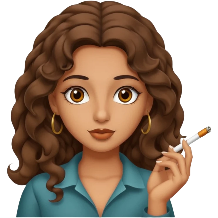 Arab girl tanned but not too tanned, wavy thick hair, brown eyes, smoking a blunt emoji
