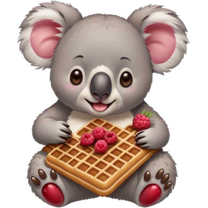 Koala eating waffle with chocolate and raspberries emoji