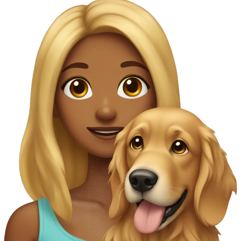 Tanned girl with golden retriever emoji