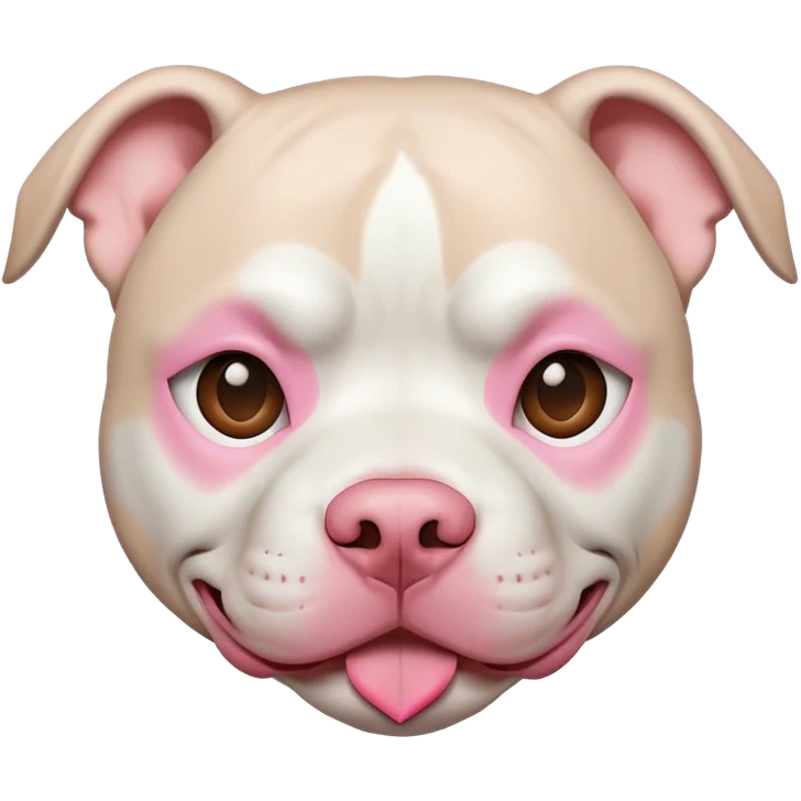 a white pit bull with a pink nose and a brown mask around its eye emoji