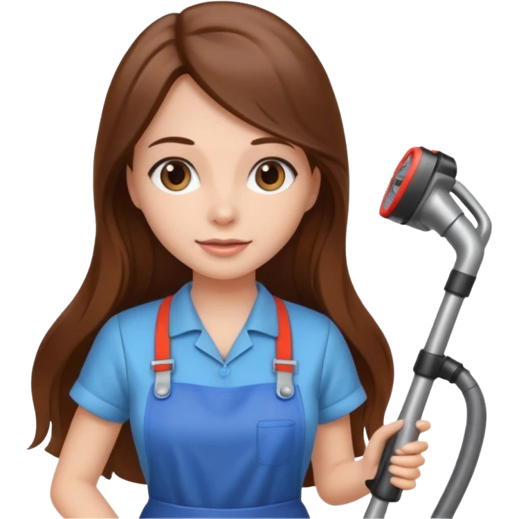 beautiful girl with long brown hair cleaning and vacuuming emoji