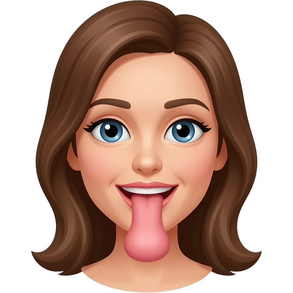 Woman have the penis with testicles in mouth emoji