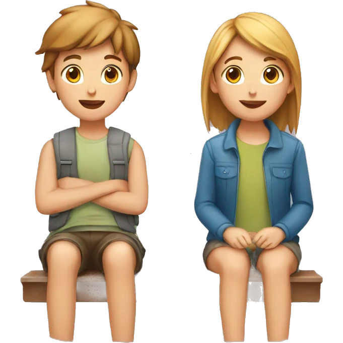 A girl and a boy sitting opposite faced emoji