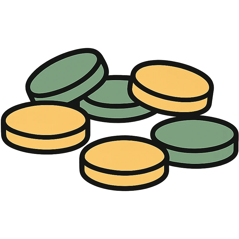 pile of coins not stacked, minimalistic, green gold and white color scheme, clean lines emoji