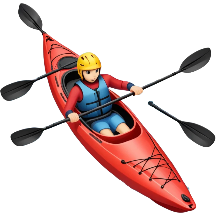 An icon showing a close-up of a kayak gliding over rippling water, with a double-bladed paddle in motion and splashes around. The sleek shape of the boat and dynamic strokes highlight the speed and precision of kayaking. Transparent background emphasizes the energy of the sport. emoji