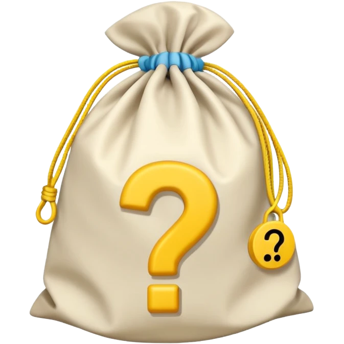 tied bag printed with q&a overstuffed with yellow question marks emoji