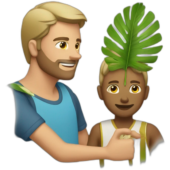 fanning a man with palm leaves emoji