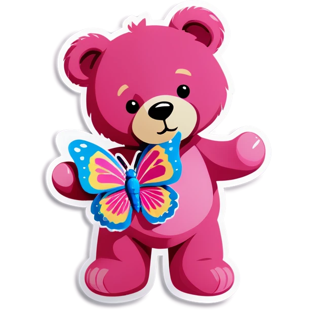 Pink teddy bear holding butterfly  emoji