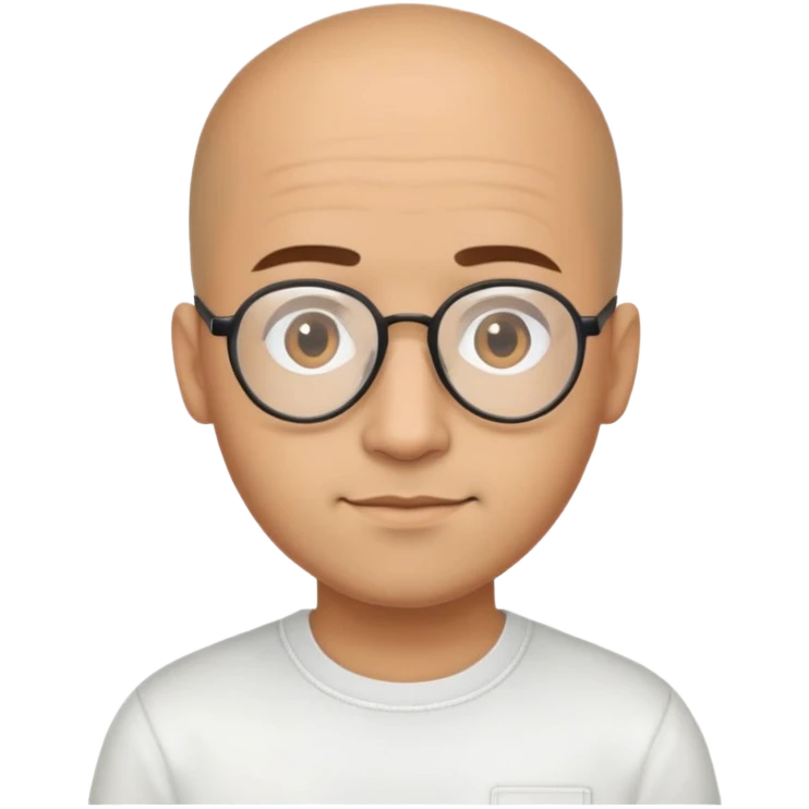 Light brown skinned Latino man with oval face, aviator glasses, completely bald sides with extremely short dark curly hair only on crown, friendly neutral expression, casual black t-shirt emoji