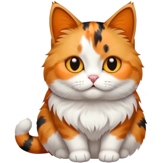 full body calico tabby + white cat with small head and short but chubby body emoji